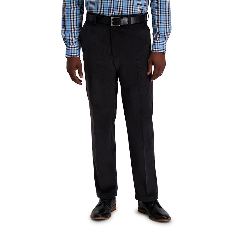 Haggar Mens Classic fit Corduroy Dress Pants 38 / 31 Dark Gray Solid Stretch