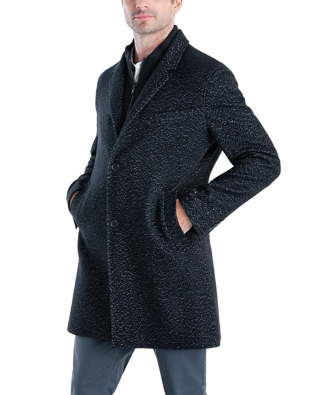 Michael Kors Mens Classic fit Overcoat Coat 44 L Black/White Wool