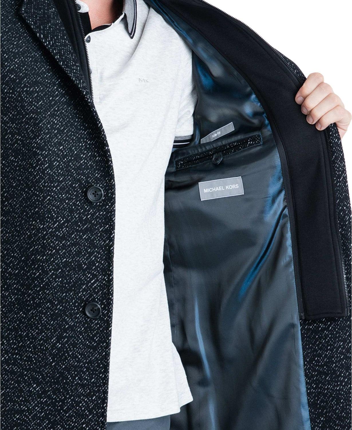 Michael Kors Mens Classic fit Overcoat Coat 44 L Black/White Wool