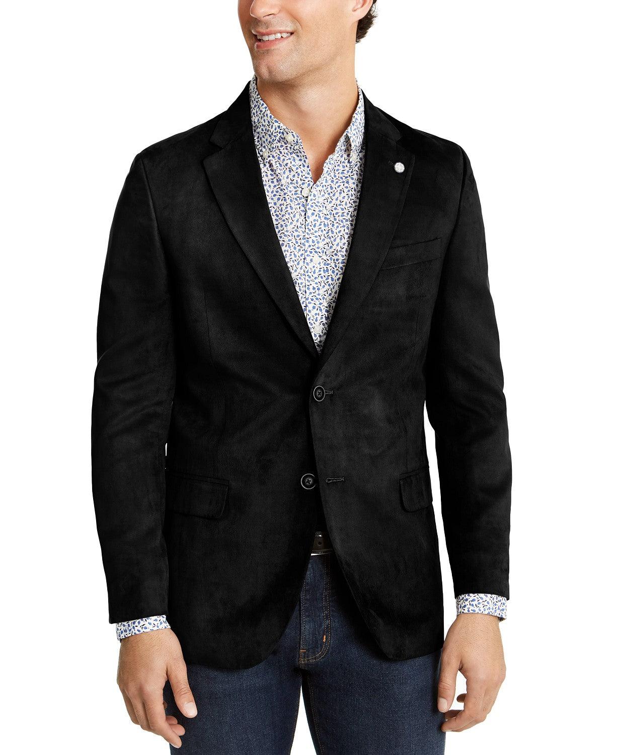 Nautica Men's Modern-Fit Faux-Suede Sport Coat 46L Black Two Button