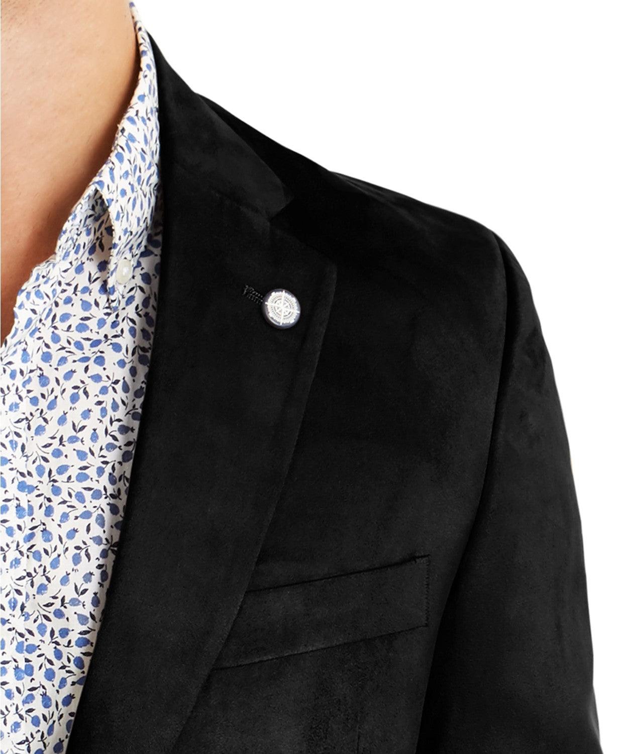 Nautica Men's Modern-Fit Faux-Suede Sport Coat 46L Black Two Button