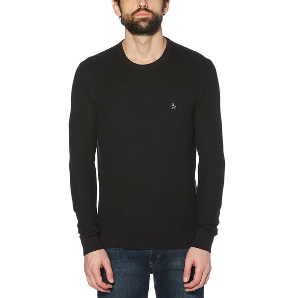 Original Penguin Mens Tuck Stitch Cotton Crewneck Sweater True Black Small
