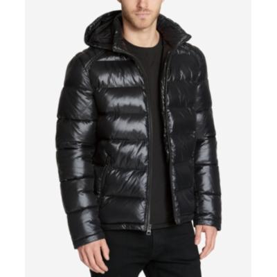 Guess Mens Shiny Puffer Jacket Coat Large Black Solid