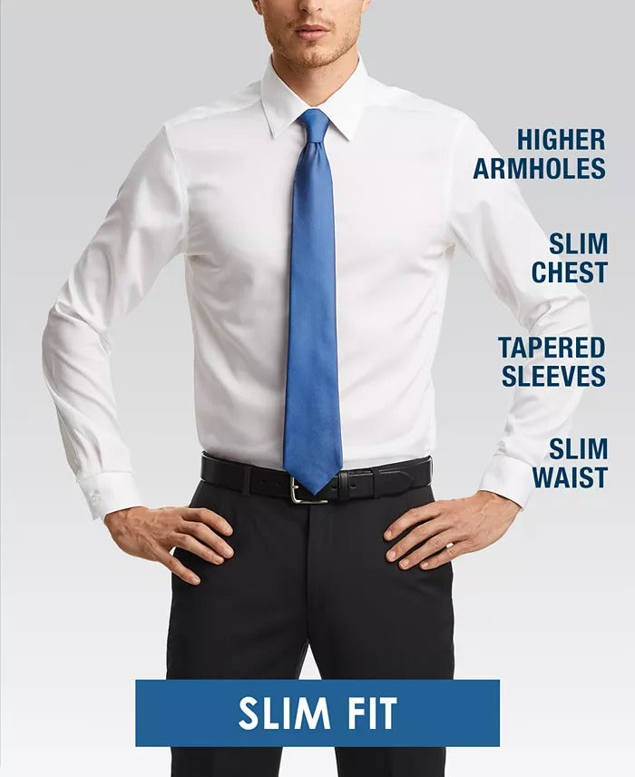 Tommy Hilfiger Men's Slim-Fit Flex Non-Iron Supima Dress Shirt 18 34 / 35 White