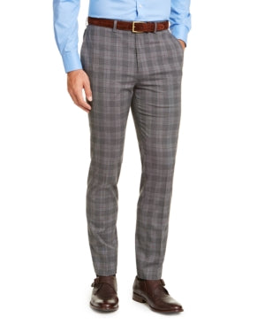 Calvin Klein Mens Slim fit Dress Pants 36 / 30 Multi Grey Plaid Stretch