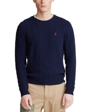 Polo Ralph Lauren Mens Cable Knit Sweater Hunter Navy Blue Small