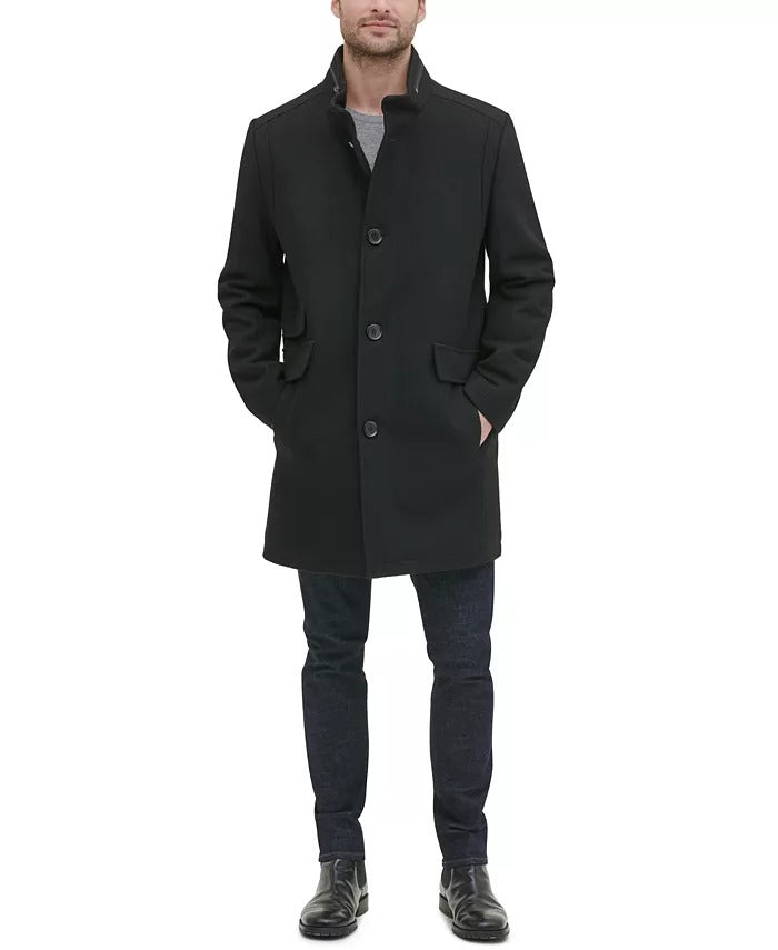 Kenneth Cole Mens Slim Fit Overcoat Coat XL Black Solid