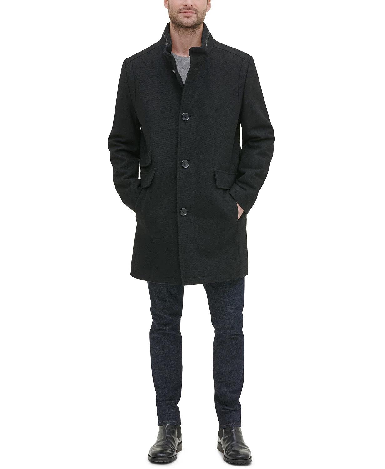 Kenneth Cole Mens Regular fit Twill Walker Coat Medium Black Solid