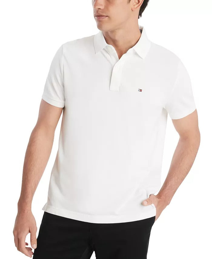 Tommy Hilfiger Mens Custom-Fit Ivy Polo Shirt with Magnetic Closure Medium White