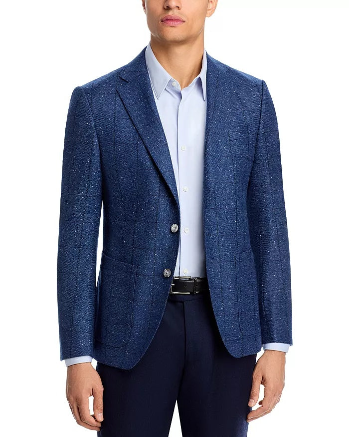 Hugo Boss Mens Regular fit Hudson Sport Coat Blazer 40 S Blue Plaid Stretch
