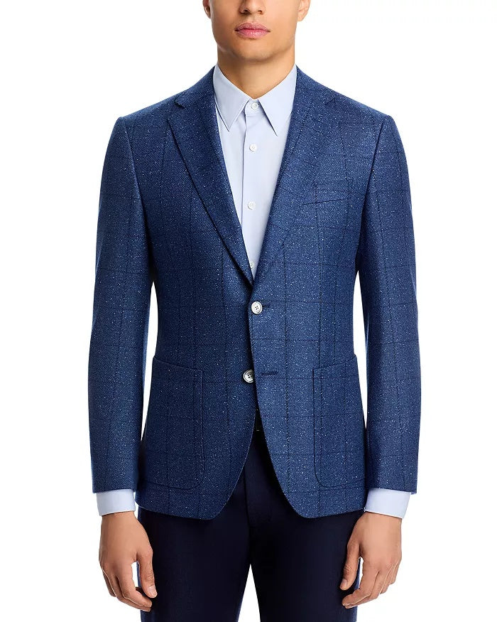 Hugo Boss Mens Regular fit Hudson Sport Coat Blazer 40 S Blue Plaid Stretch
