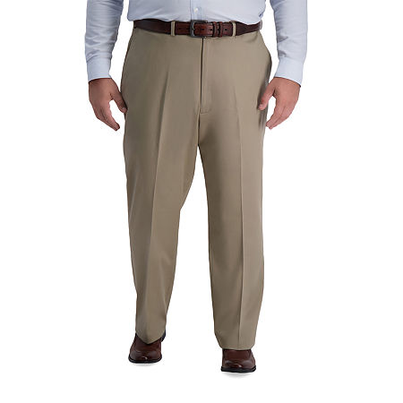 Haggar Mens Classic fit Cotton Dress Pants 50 / 30 Beige Solid