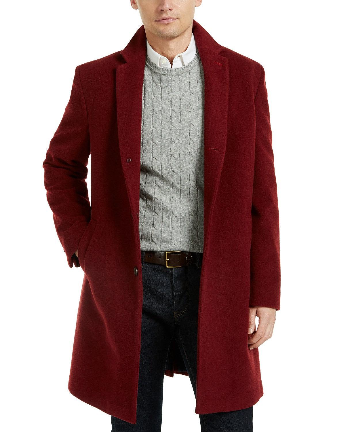Tommy Hilfiger Addison Wool-Blend Trim Fit Overcoat Coat 38R Red