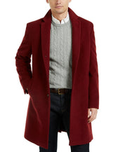 Tommy Hilfiger Addison Wool-Blend Trim Fit Overcoat Coat 38R Red