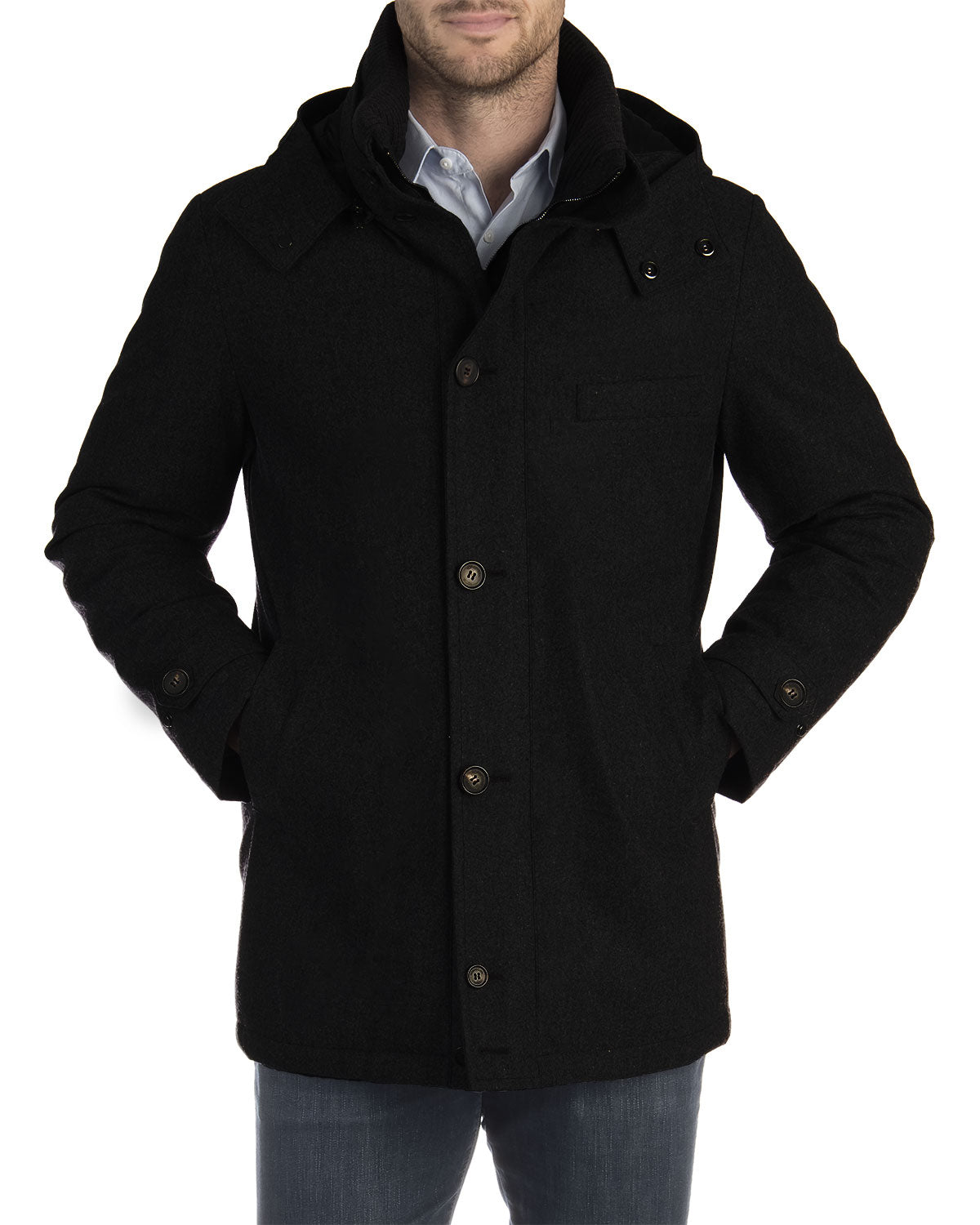 Norwegian Wool Mens City Active Wool-Blend Down Parka Coat Small Black