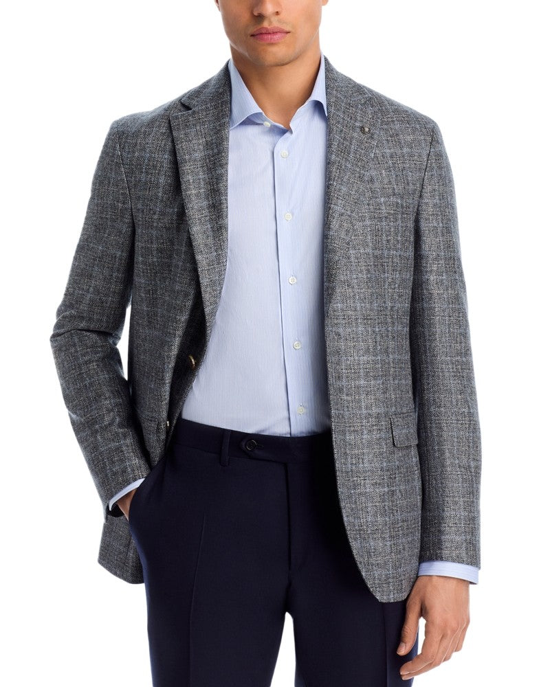 Jack Victor Midland Brushed Plaid Regular Fit Sport Coat 44R Grey / Blue