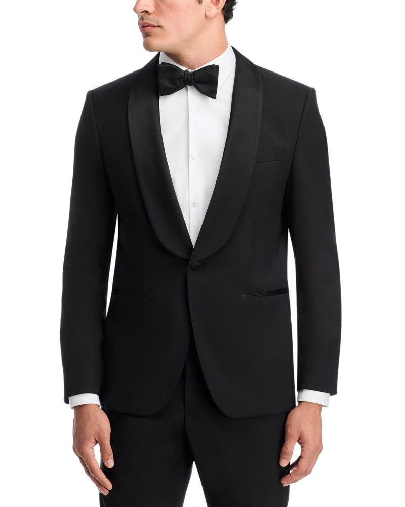 Hugo Boss Mens Slim fit Tuxedo Jacket Blazer 42 L Black Solid Stretch