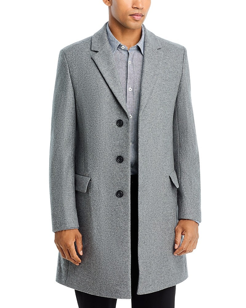 Hugo Boss Mens Slim-Fit Wool-Cashmere Overcoat Coat 44 R Light Grey