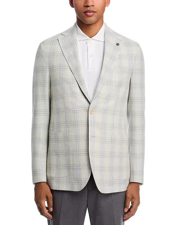 Jack Victor Hampton Plaid Jersey Jacket Sport Coat 40 R Light Grey / Blue