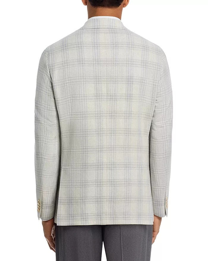 Jack Victor Hampton Plaid Jersey Jacket Sport Coat 40 R Light Grey / Blue