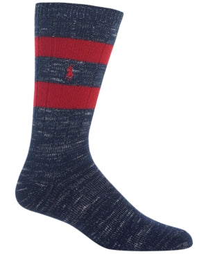Polo Ralph Lauren Men's Big Tall Marled Stripe Boot Socks Blue 10 to 13