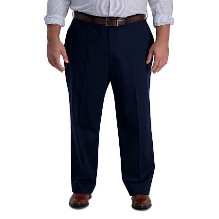 Haggar Mens Classic fit Dress Pants 44 / 29 Navy Blue Solid Stretch