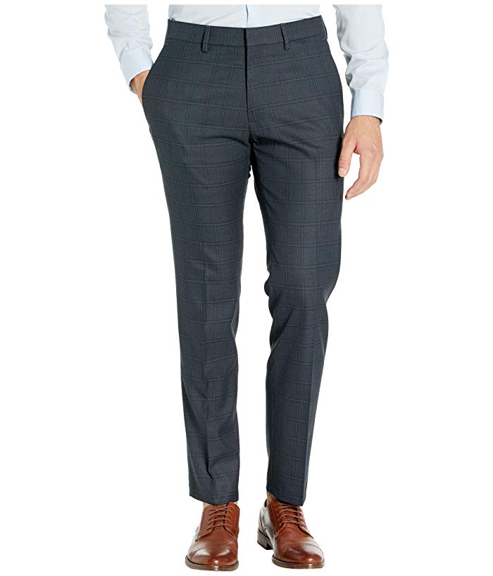 Kenneth Cole Mens Slim fit Dress Pants 34 / 34 Charcoal Grey Plaid Stretch