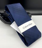 Calvin Klein Mens Kali Plaid Neck Tie Navy