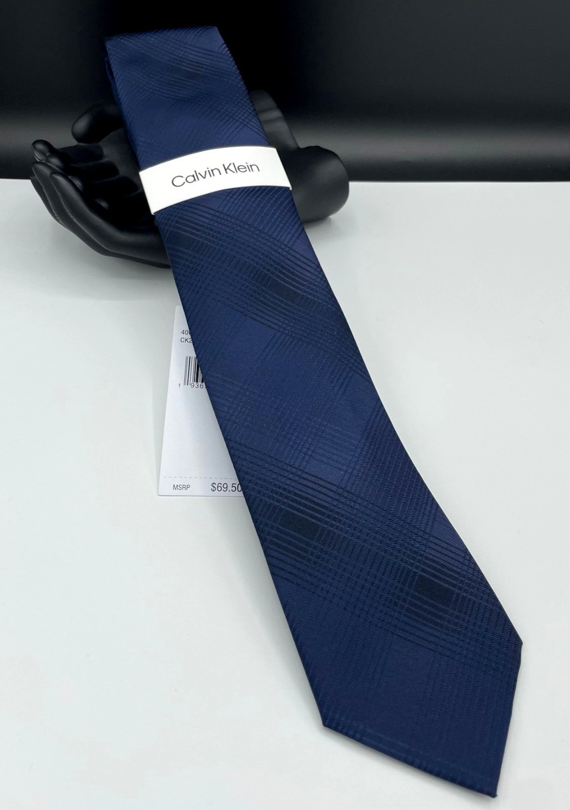 Calvin Klein Mens Kali Plaid Neck Tie Navy