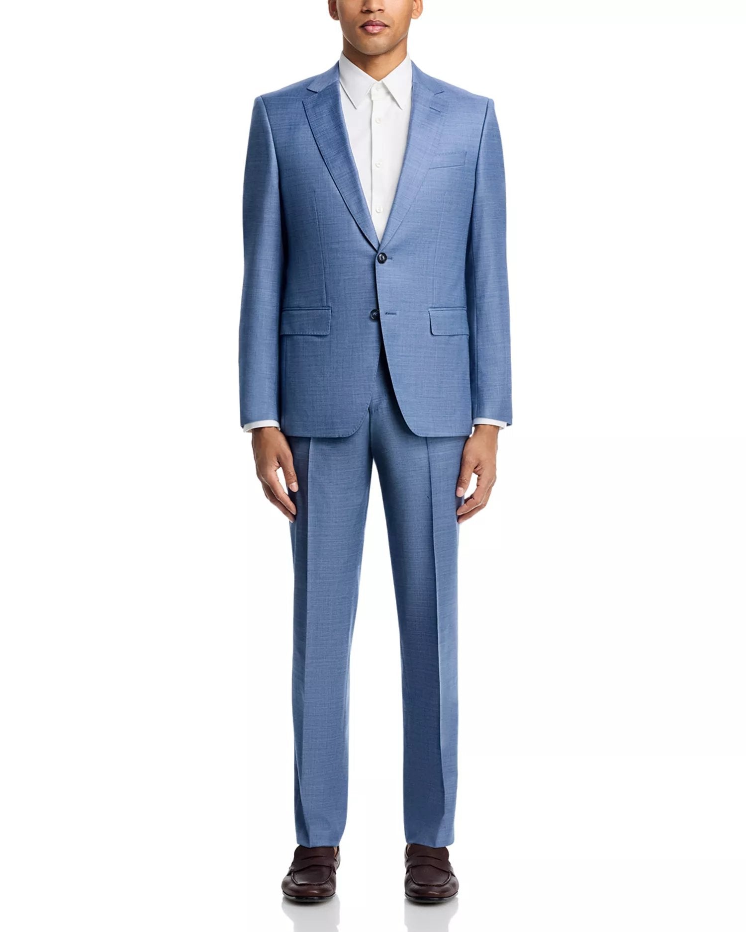 Hugo Boss Mens Slim fit Wool 2 Piece Suit 42 S Pants 36 Sharkskin Blue Solid