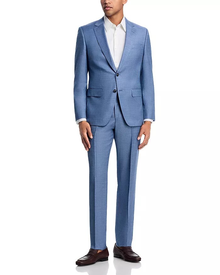 Hugo Boss Mens Slim fit Wool 2 Piece Suit 42 S Pants 36 Sharkskin Blue Solid