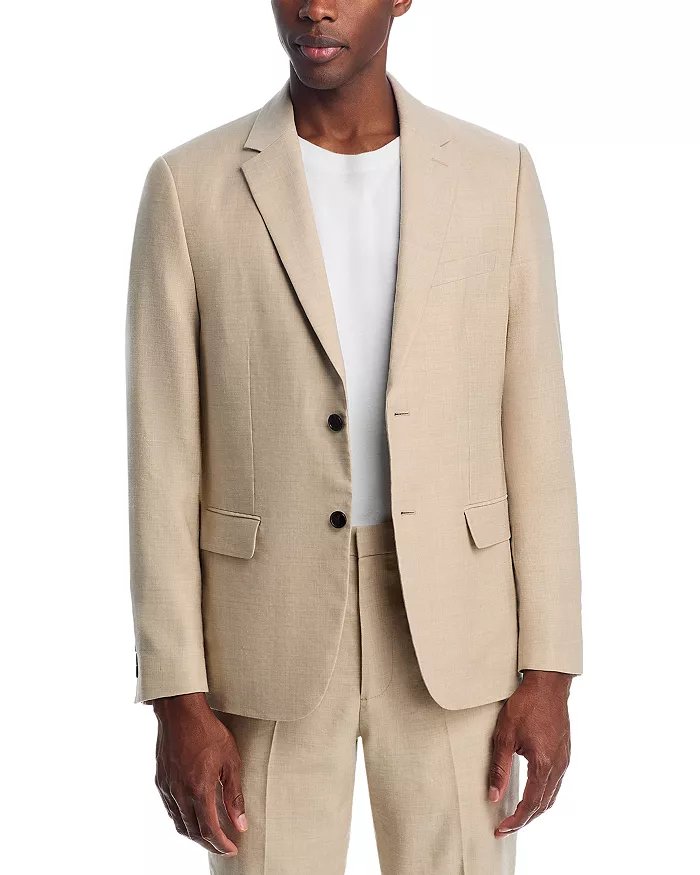 Theory Mens Slim fit Chambers Wool Linen Suit Jacket Blazer 38 S Tan Beige Solid