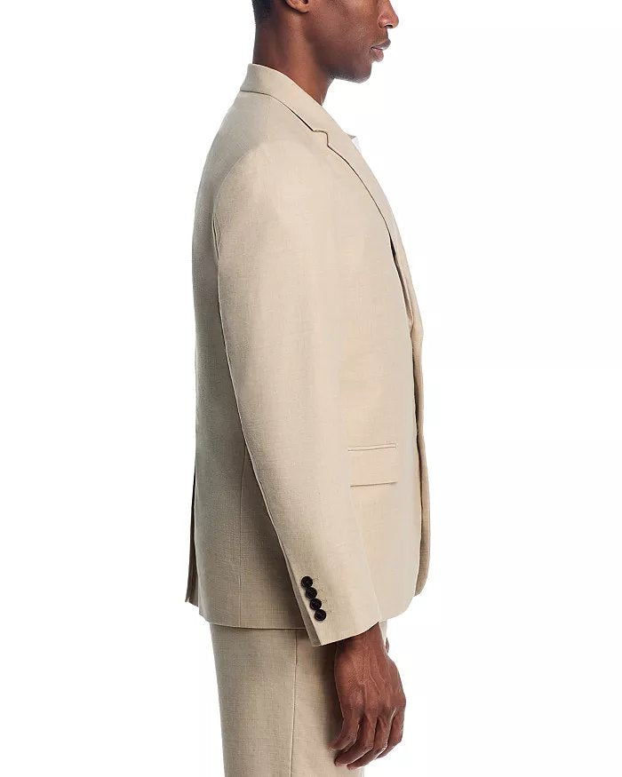 Theory Mens Slim fit Chambers Wool Linen Suit Jacket Blazer 38 S Tan Beige Solid