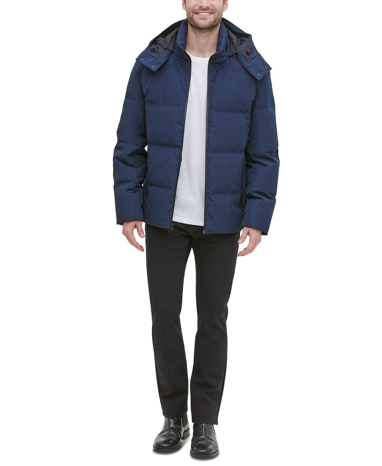 COLE HAAN Mens Kenny Puffer Parka Jacket Coat Navy Blue Large
