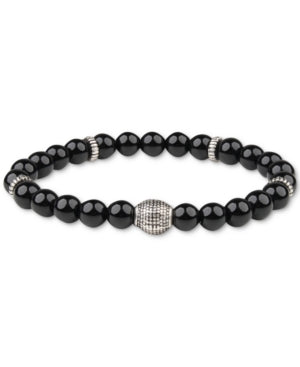 Bespoke Men's Silver Agate Beaded Gemstone Bracelet Black