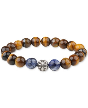 Bespoke Men's Tiger Eye Bracelet  Hand Crafted  Brown Blue