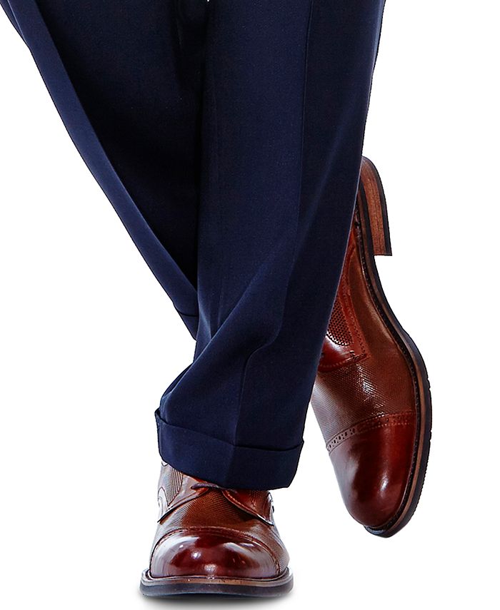 Haggar Men's Eclo Stria Classic Fit Pleated Dress Pants Navy 36 x 32