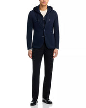 HUGO BOSS Hanry Slim Fit Jersey Sport Coat Removable Hood Size 44 R Navy Blue
