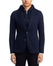 HUGO BOSS Hanry Slim Fit Jersey Sport Coat Removable Hood Size 44 R Navy Blue