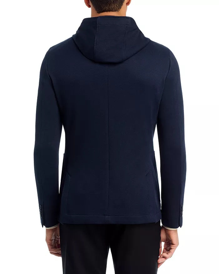 HUGO BOSS Hanry Slim Fit Jersey Sport Coat Removable Hood Size 44 R Navy Blue
