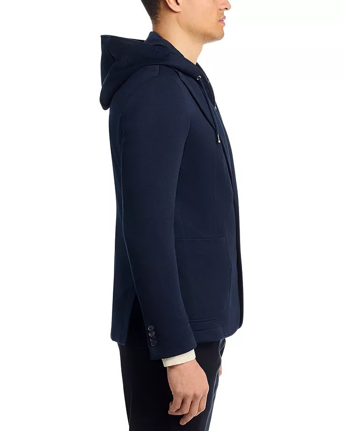 HUGO BOSS Hanry Slim Fit Jersey Sport Coat Removable Hood Size 44 R Navy Blue