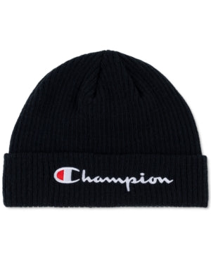 Champion Mens Script Logo Beanie Hat Navy Blue