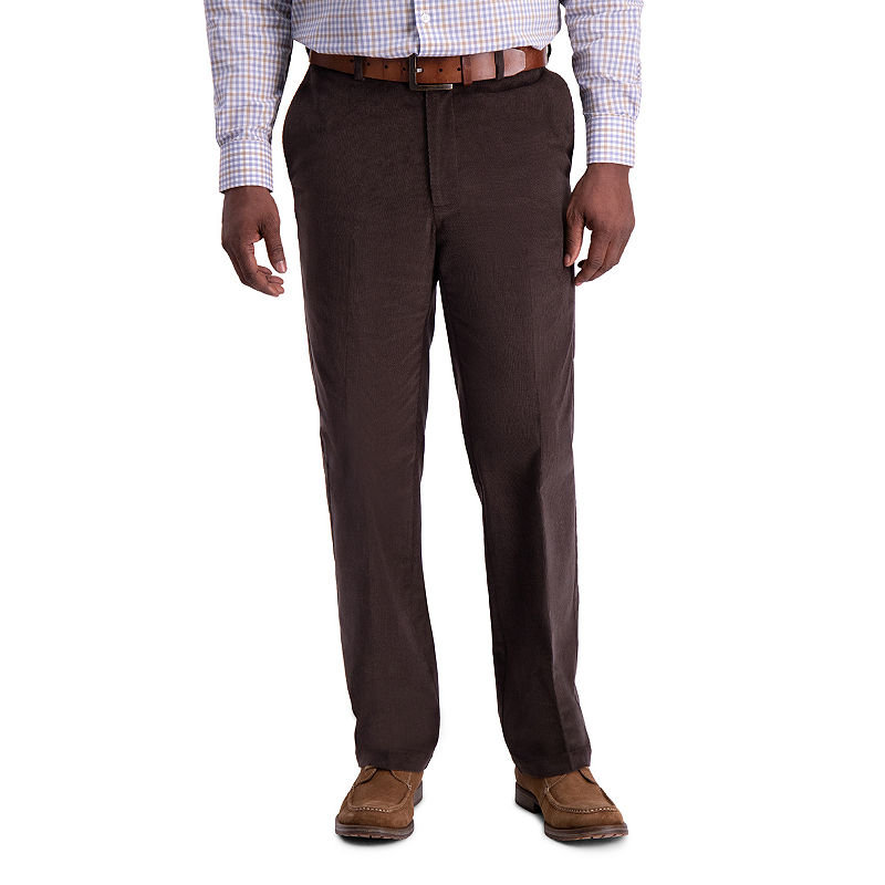 Haggar Mens Classic fit Dress Corduroy Pants 34 / 31 Brown Solid Stretch