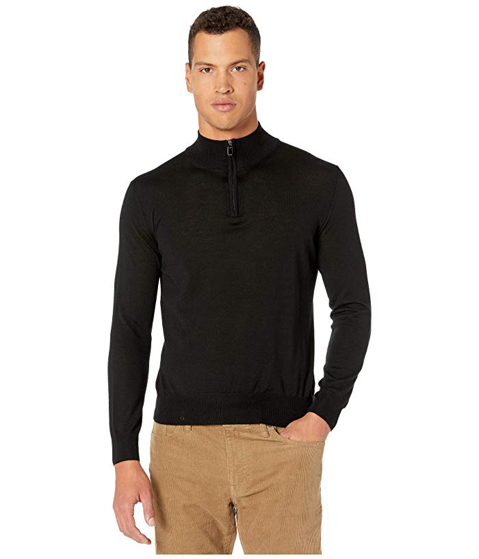 Canali Mens Quarter Zip Wool Sweater EU 50 US 40 Black