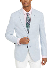 Tommy Hilfiger Men's Modern-Fit Stretch Seersucker Blazer Blue White 38
