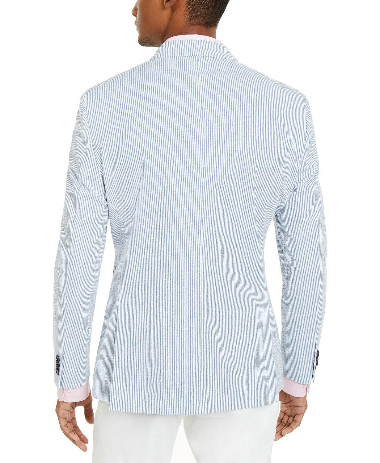 Tommy Hilfiger Men's Modern-Fit Stretch Seersucker Blazer Blue White 38
