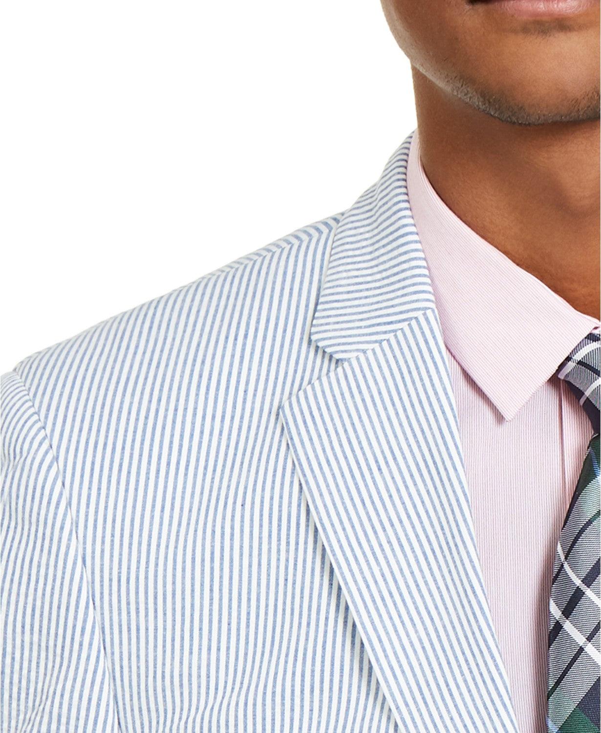 Tommy Hilfiger Men's Modern-Fit Stretch Seersucker Blazer Blue White 38