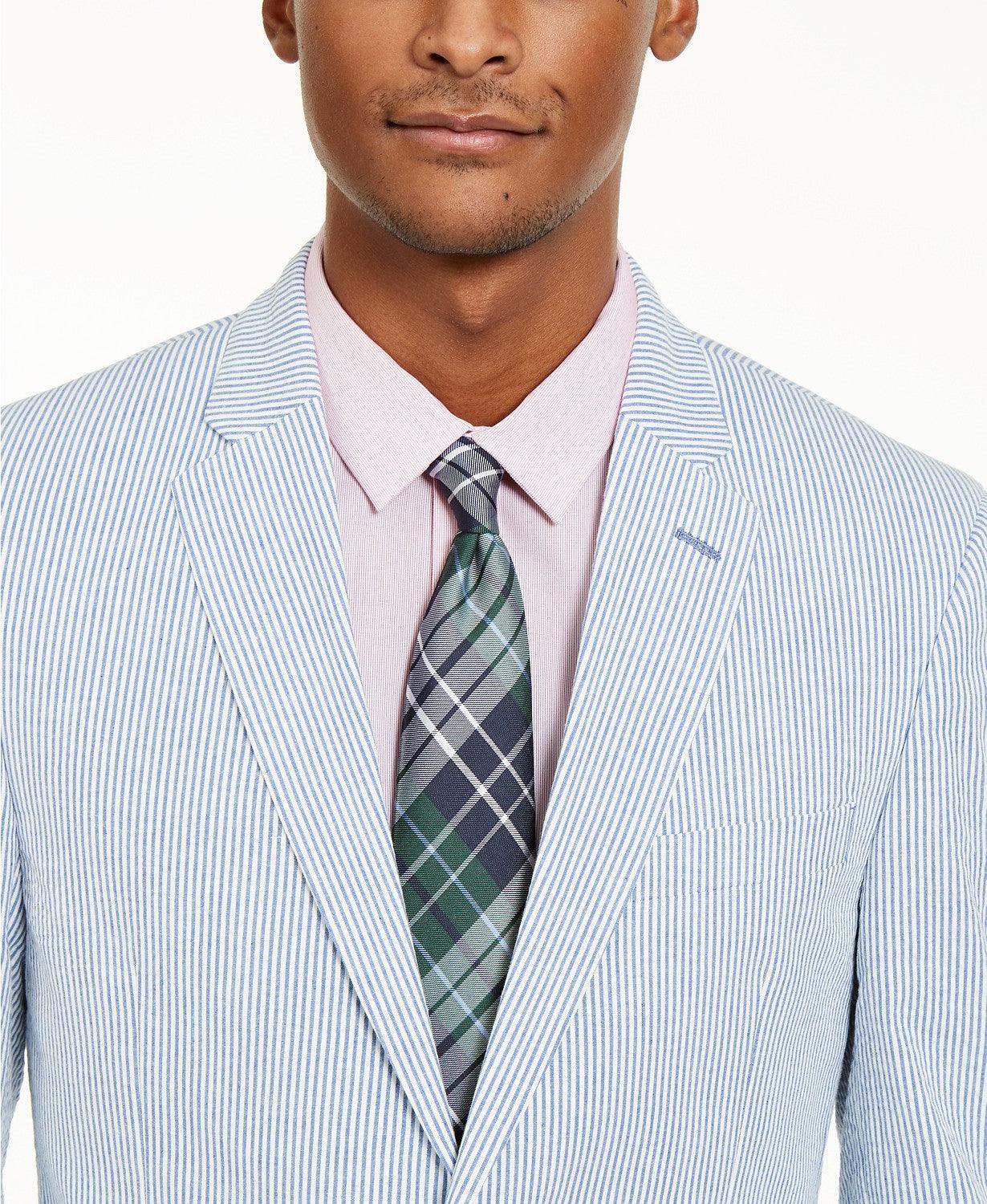 Tommy Hilfiger Men's Modern-Fit Stretch Seersucker Blazer Blue White 38