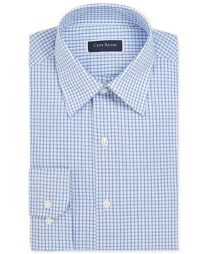 Club Room Men's Classic Check Dress Shirt Light Blue Navy 15 / 32-33