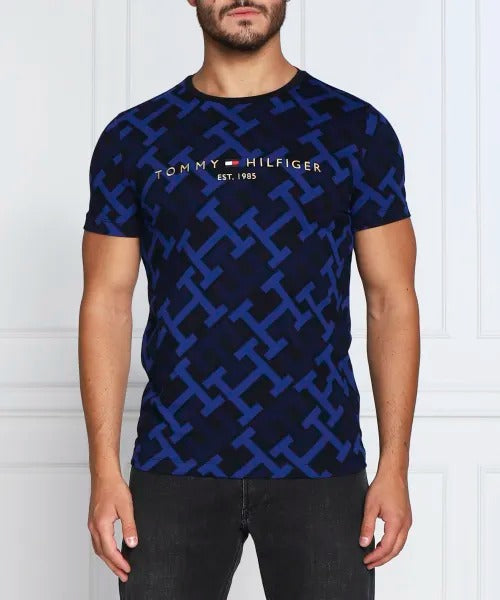 Tommy Hilfiger Mens All-over Desert Sky Slim Fit T Shirt Small Blue